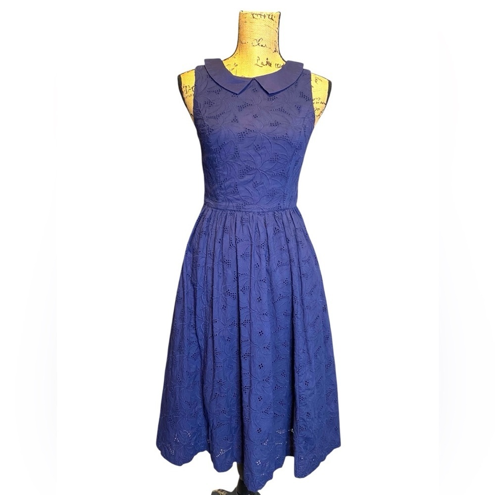 Modcloth Fortuitous Timing Cotton Blue Sleeveless Cottagecore A-Line Dress SZ 2